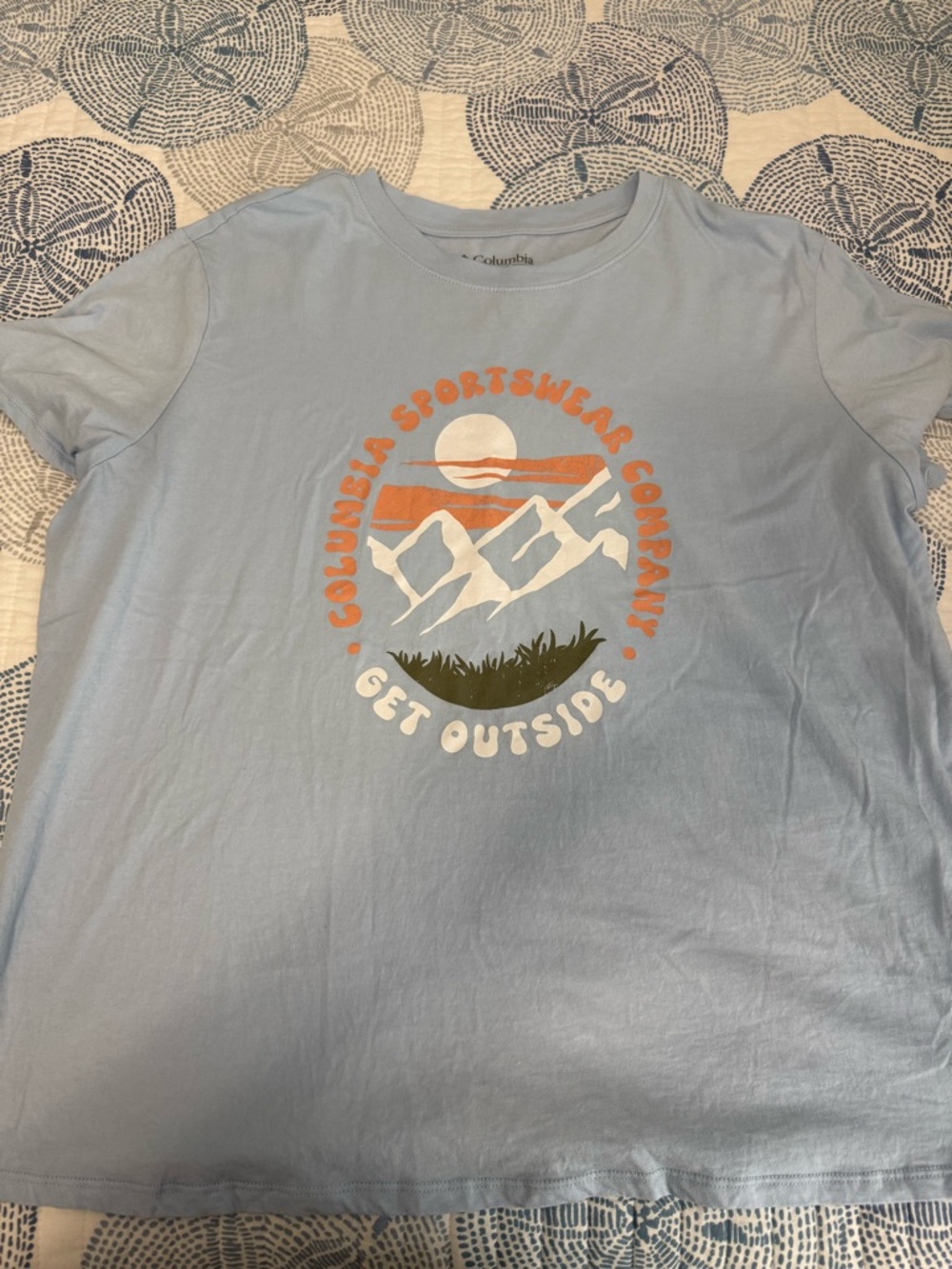 Columbia Light Blue Crewneck Tee with Logo Print